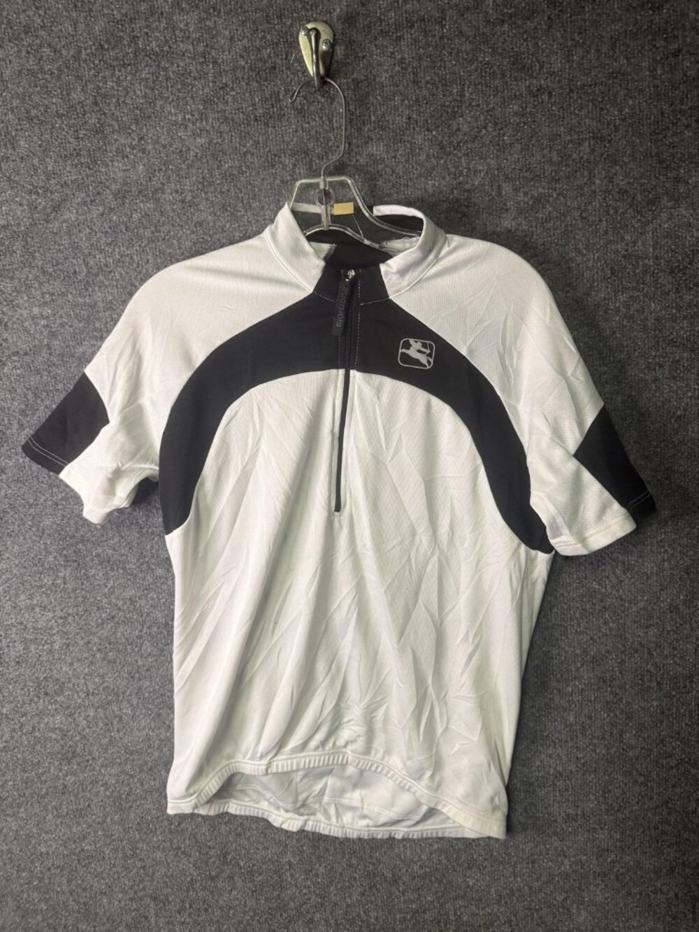 Giordana Cycling Jersey Mens Medium White Black Short Sleeve 1/4 Zip Pockets